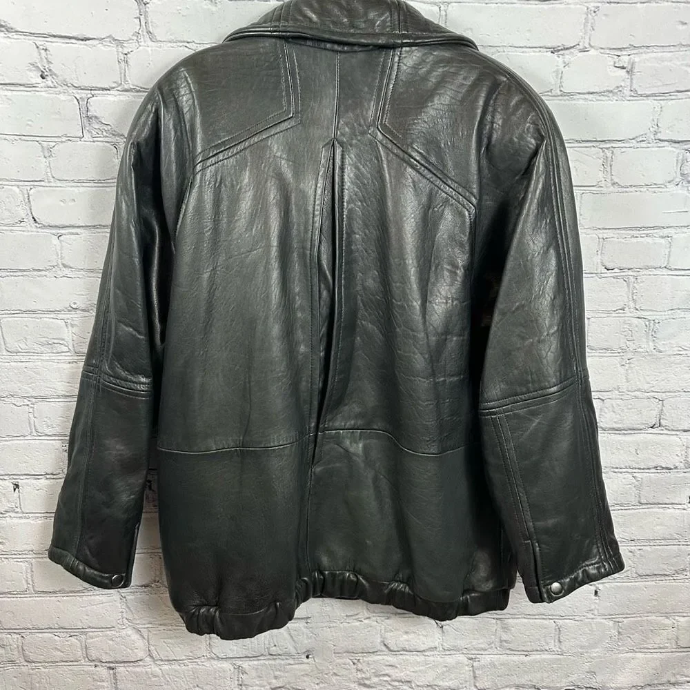 Andrew Marc Mens Lined Leather Jacket Buttery Soft Black Back Stitching Detail M
